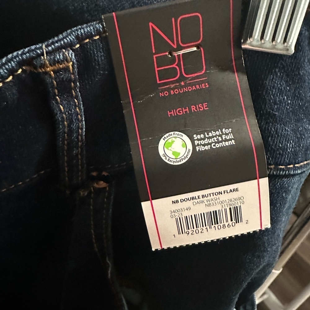 No Boundaries Juniors Double Button High Rise Flare Strech Dark Wash Casual Jean - Picture 4 of 9